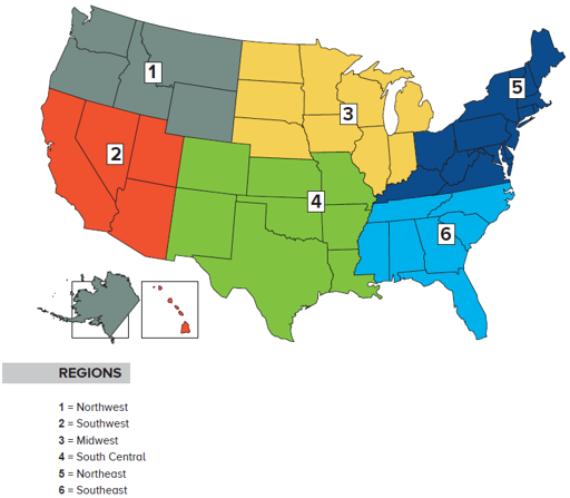 Map of US regions